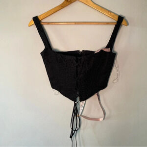 House of Cb Lace-Up Eyelet Crop Top Back Zipper Closure Adjustable Straps XS NWT